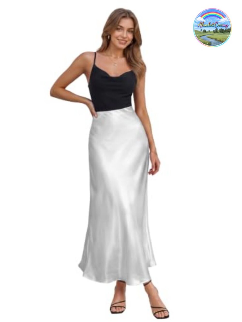 High Waist Satin Maxi Skirt A-Line Pull-On Work Office